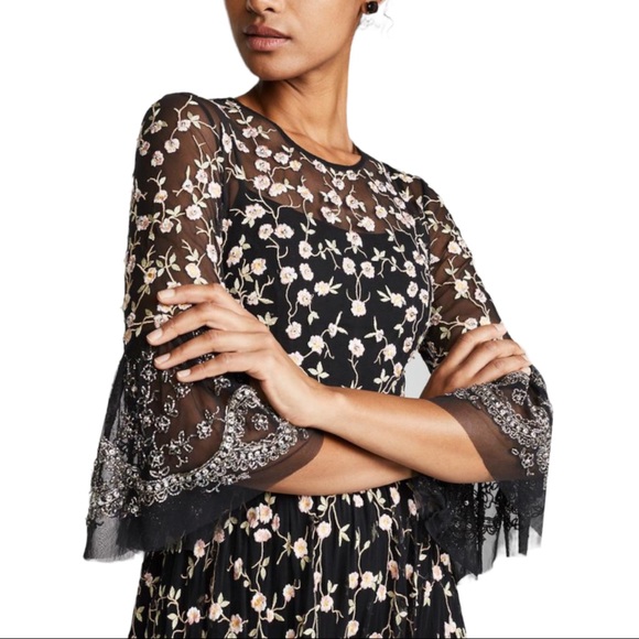 Needle & Thread x BHLDN Climbing Blossom 6 / Sm Black Embroidered Embellished - Picture 9 of 15